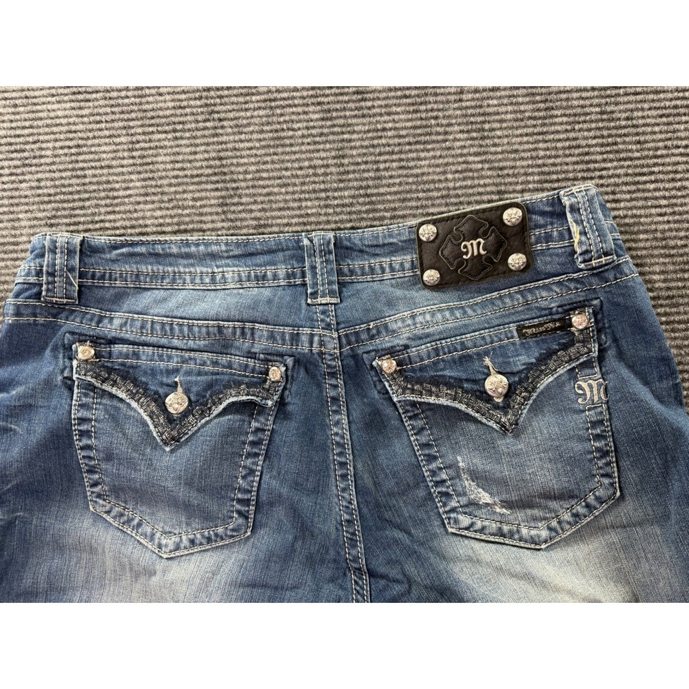 Miss Me Jeans Womens 34 Mid Wash Distressed Straight Leg Embroidered Flap Pocket - Picture 9 of 14